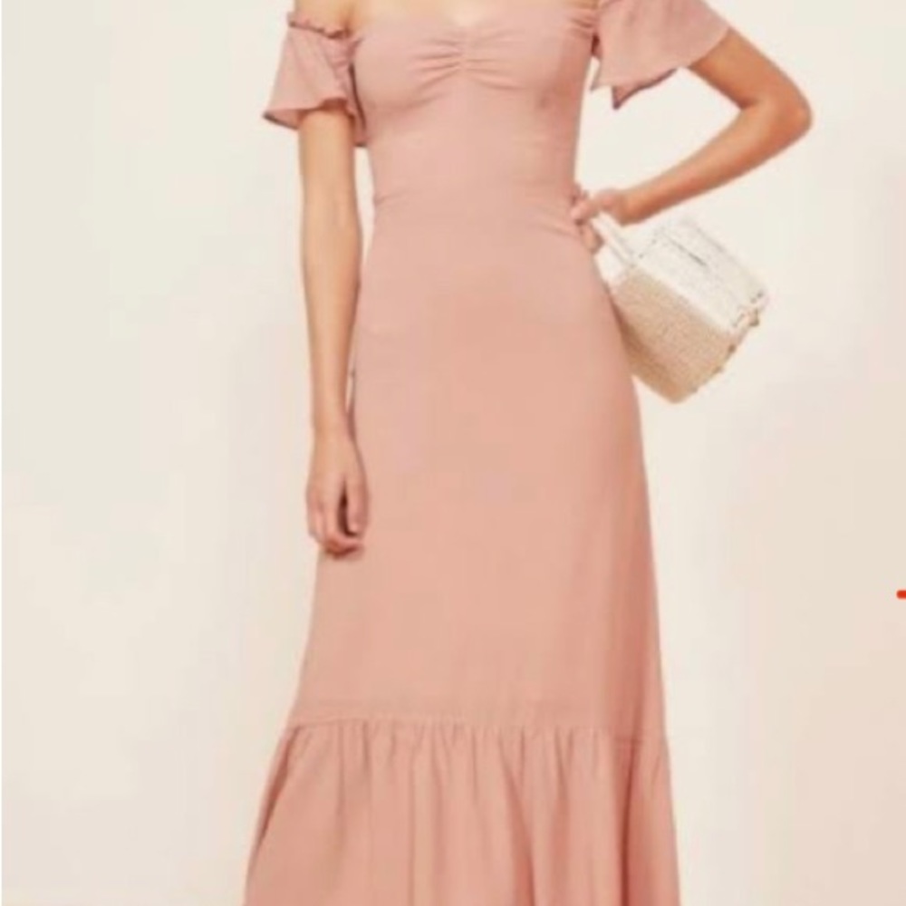 Reformation Pink Off-Shoulder Dress